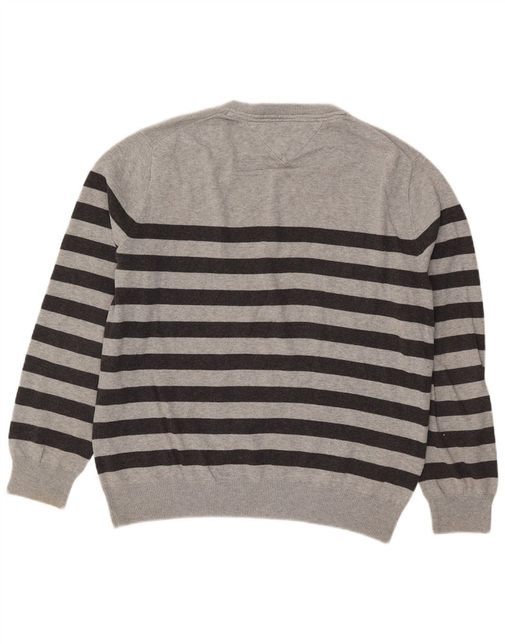 Tommy Hilfiger Jersey con Cuello en V para Hombre de algodón a Rayas Gris Medio
