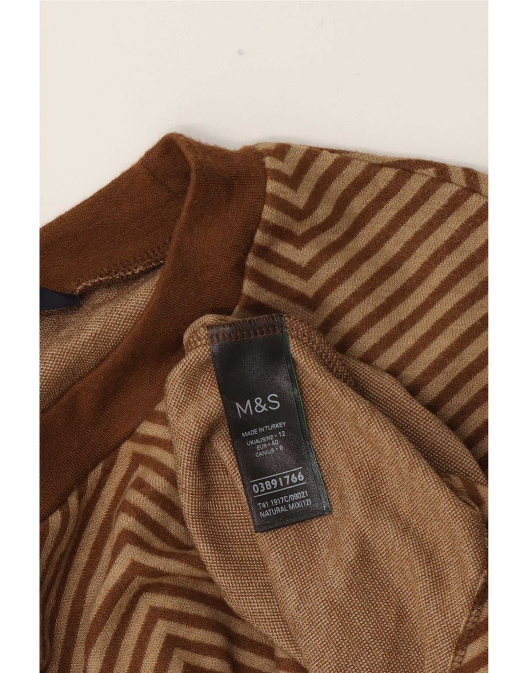 Marks & Spencer - Jersey de cuello redondo para mujer, talla 40, color marrón medio, Chevron