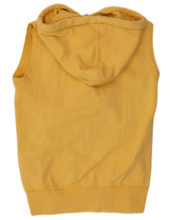 Puma Mujer Gráfico Sin Mangas Zip Sudadera con Capucha Suéter UK 8 Pequeño Algodón Amarillo