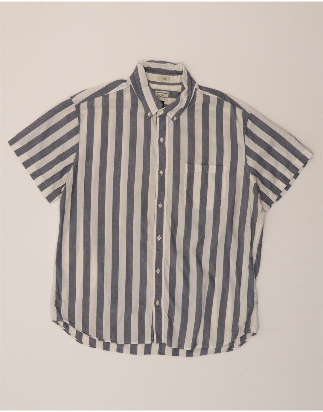 J. CREW Camisa ajustada de manga corta para hombre XL Algodón a rayas azules