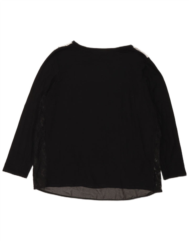 ELENA MIRO Top gráfico para mujer Manga larga UK 40 XL Negro