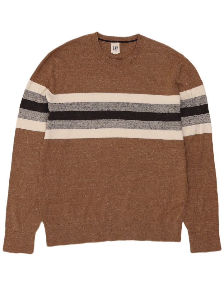 Gap Jersey De Cuello Redondo Para Hombre Jersey De Algodón A Rayas Marrón Medio Clásico