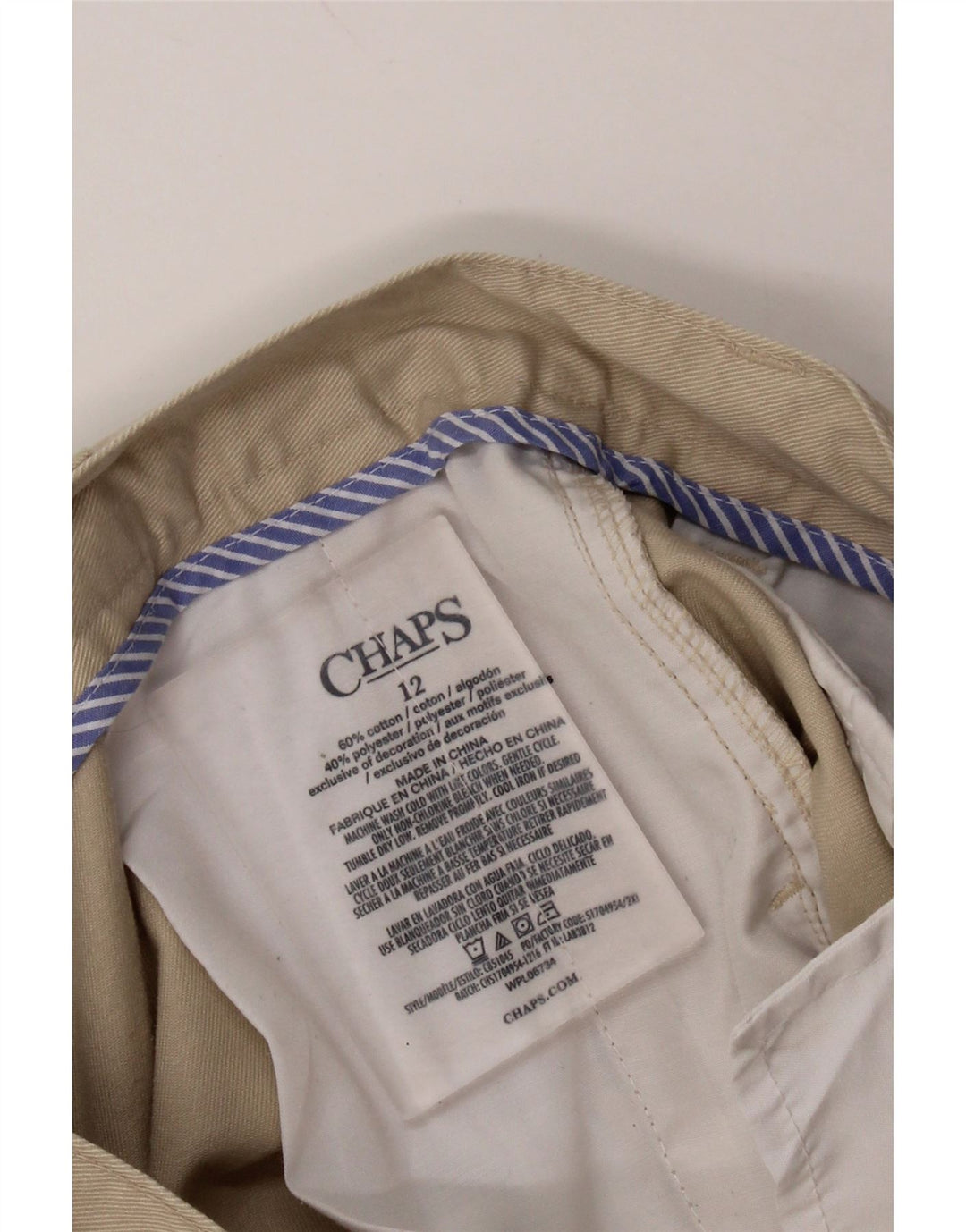 CHAPS Pantalones chinos rectos para niños 11-12 años W26 L26 Algodón beige