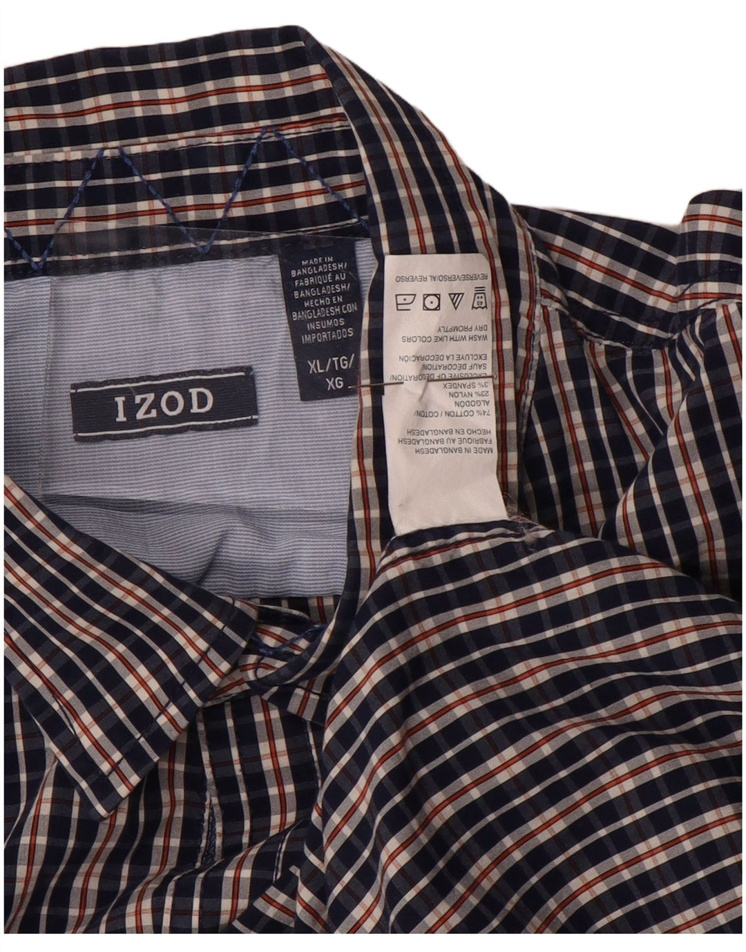 IZOD Camisa Hombre XL Azul Marino Cuadros Algodón