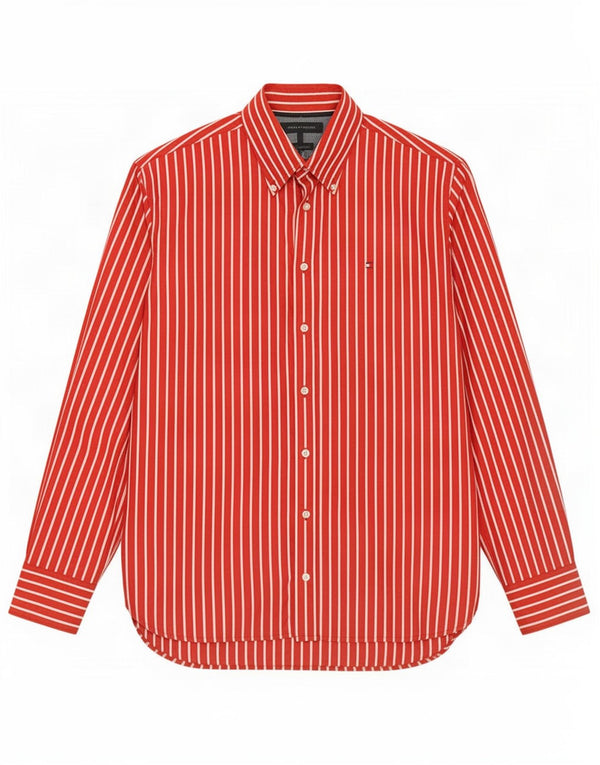 Tommy Hilfiger Camisa para hombre grande de algodón a rayas rojas