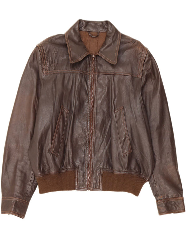 Vintage chaqueta de cuero para hombre Reino Unido 42 XL cuero marrón