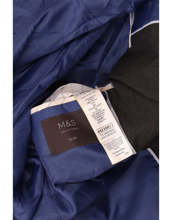 Marks & Spencer Chaqueta tipo blazer ajustada con 2 botones para hombre UK 38 Medium Black Wool