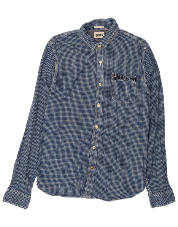TOMMY HILFIGER Camisa de franela de hombre de algodón a cuadros azul medio