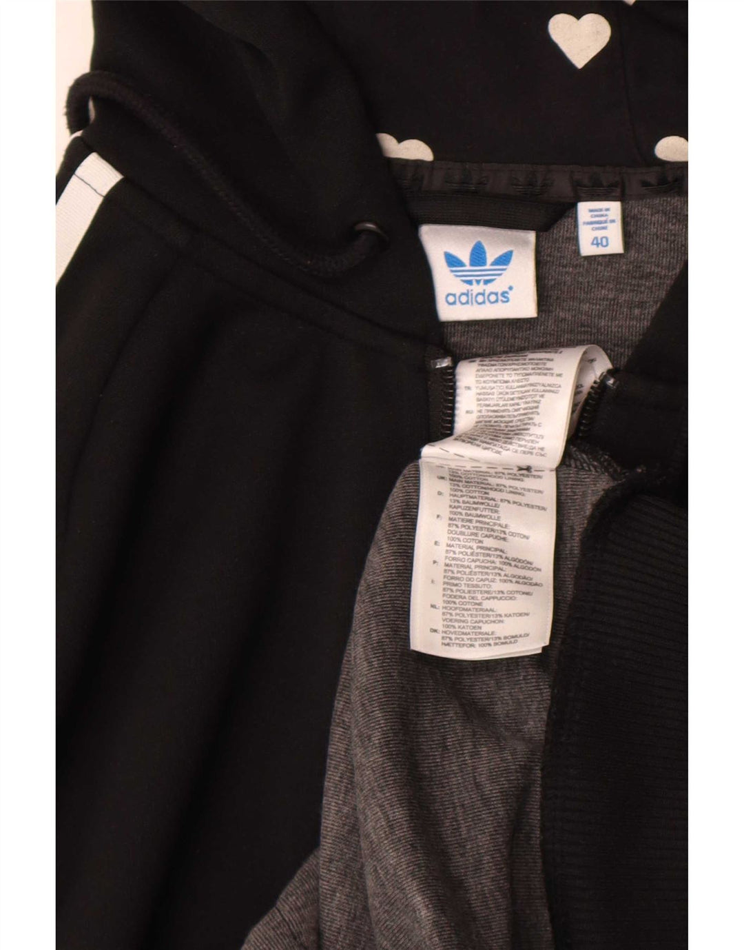 Adidas Mujer Graphic Zip Sudadera con capucha IT 40 Pequeño Poliéster Negro