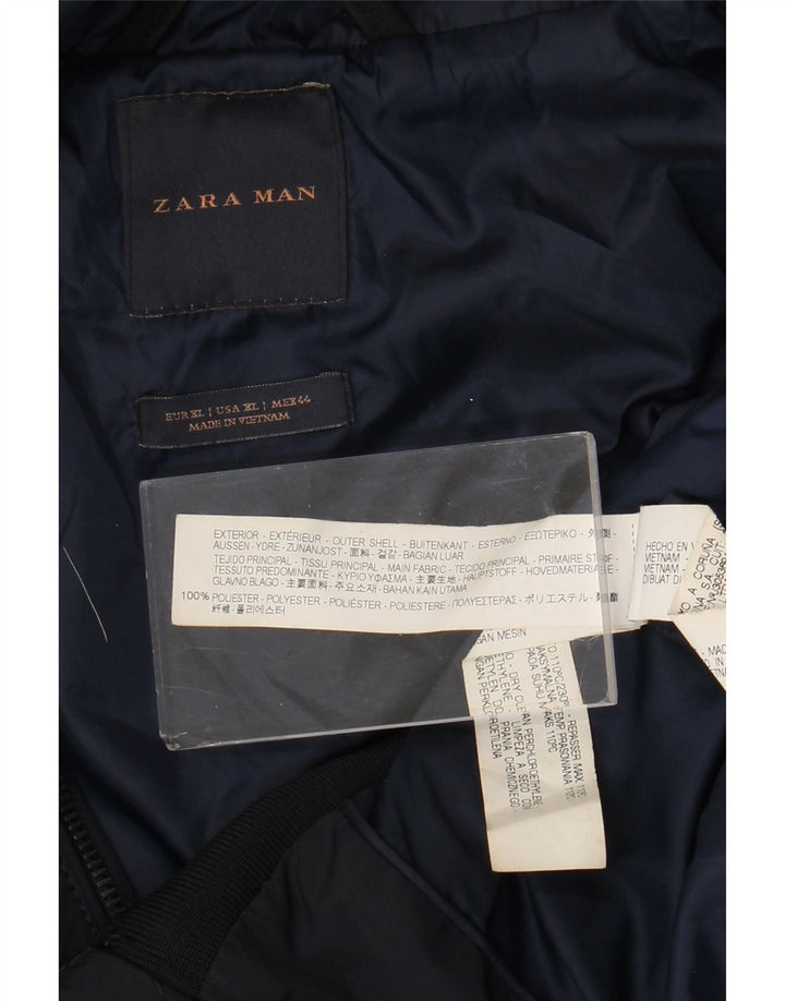 Zara Hombre Cazadora Bomber Con Capucha UK 42 XL Poliéster Color Block Azul Marino