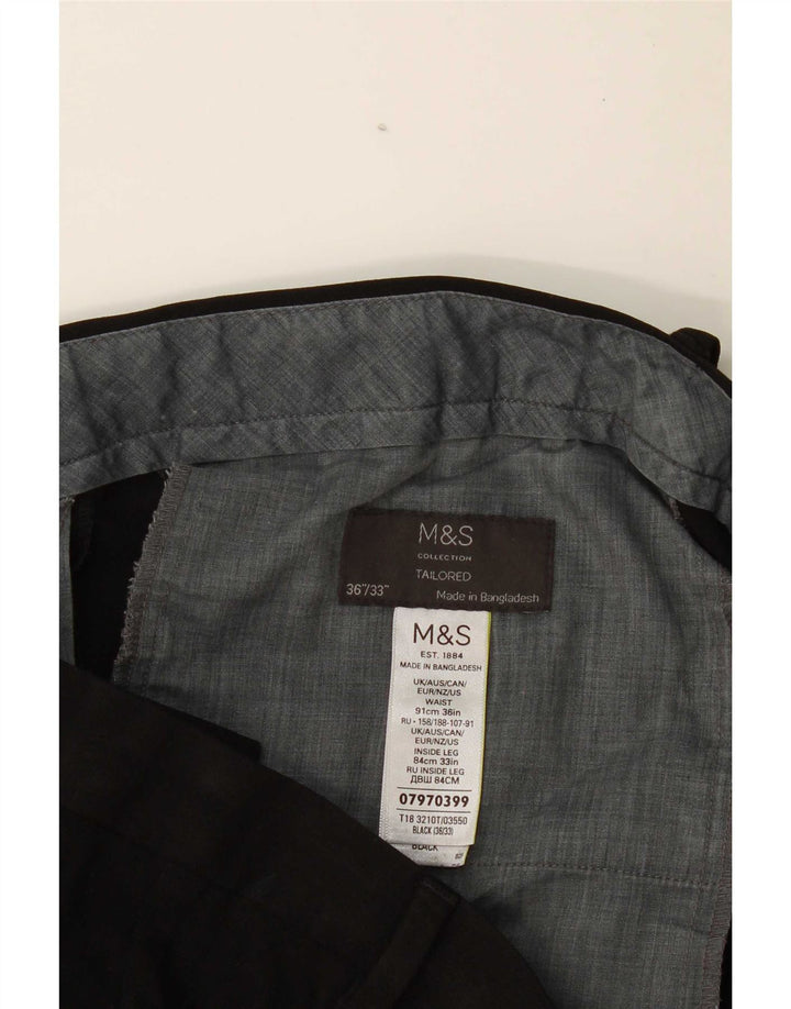 Marks & Spencer Pantalón de traje a medida para hombre W36 L33 Poliéster negro