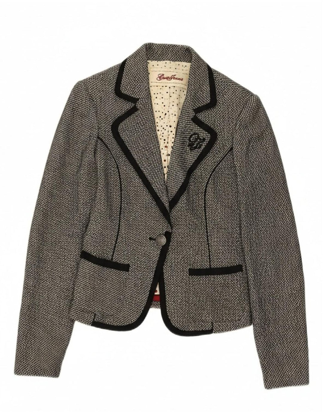 GUESS Womens 1 Button Blazer Jacket UK 12 Medium Black Geometric Cotton
