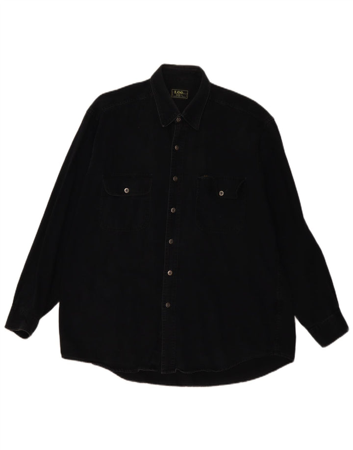Camisa vaquera Lee para hombre, talla grande, algodón negro