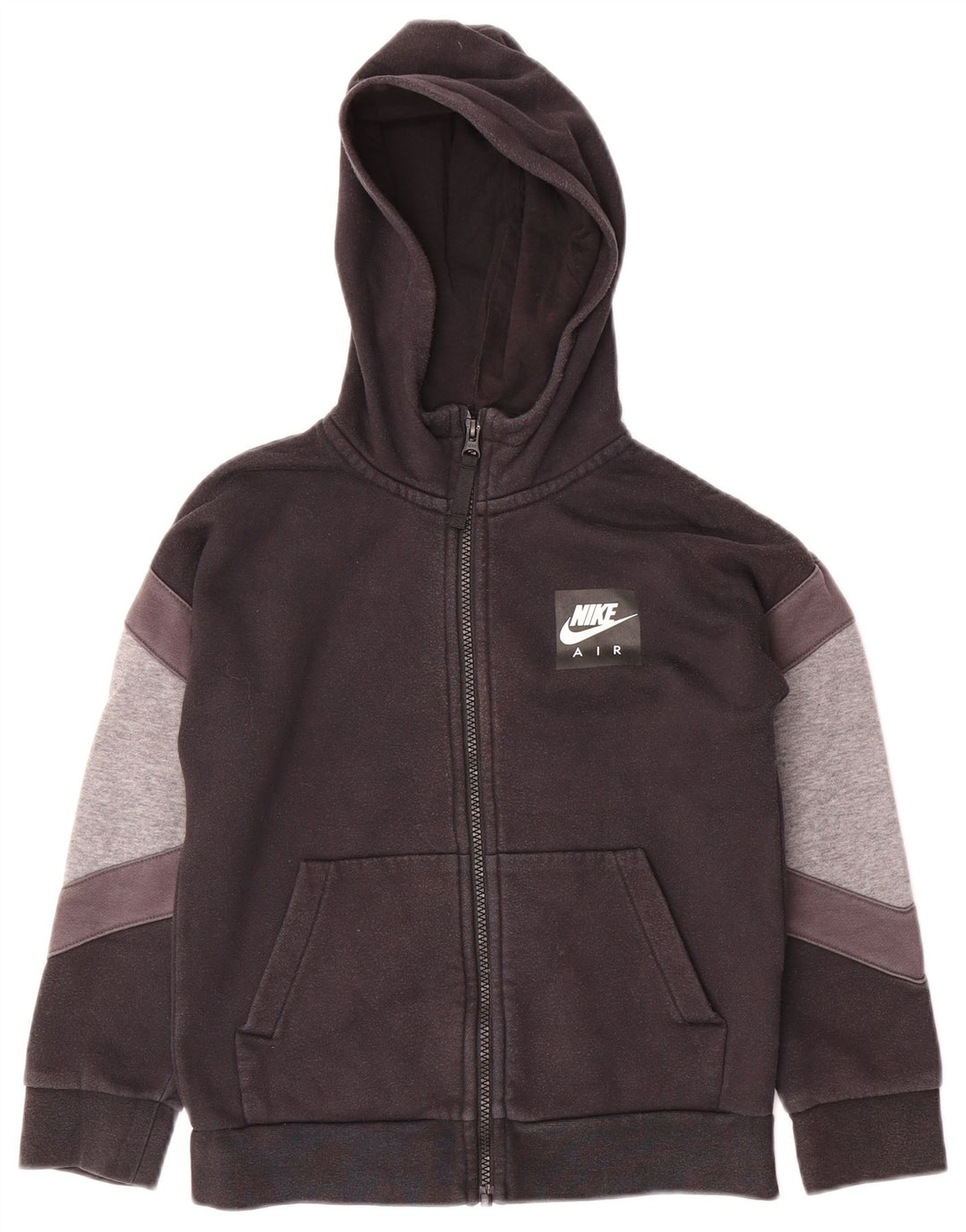 NIKE Sudadera con capucha y cremallera Air Graphic para niños de 8 a 9 años, talla pequeña, color negro