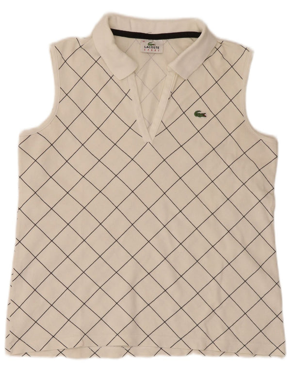 Polo Lacoste Sin Mangas Para Mujer Talla 42 Algodón A Cuadros Blanco Grande