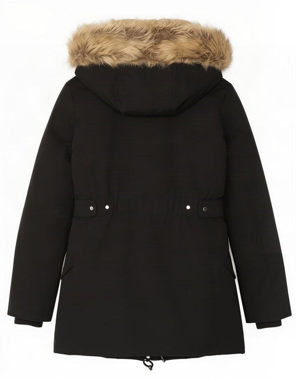 Zara Womens Extreme Hooded Sherpa Parka Jacket UK 6 XS Black