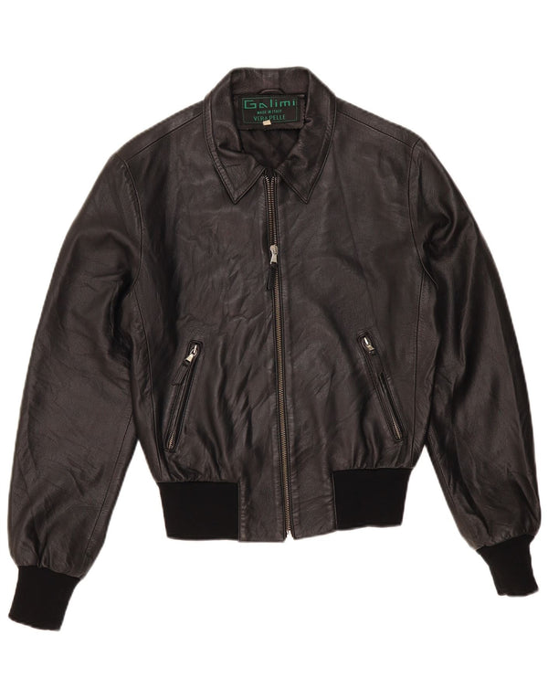 Vintage mujer bombardero chaqueta de cuero IT 44 cuero negro medio