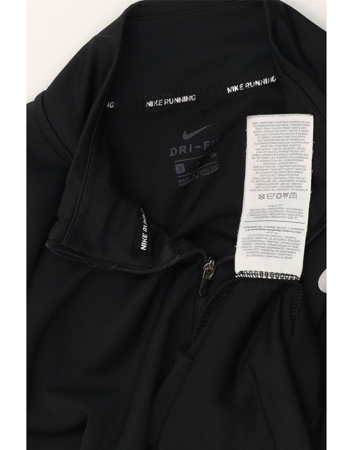 NIKE Mujer Dri Fit Zip Neck Jersey Chándal Top UK 10 Small Negro