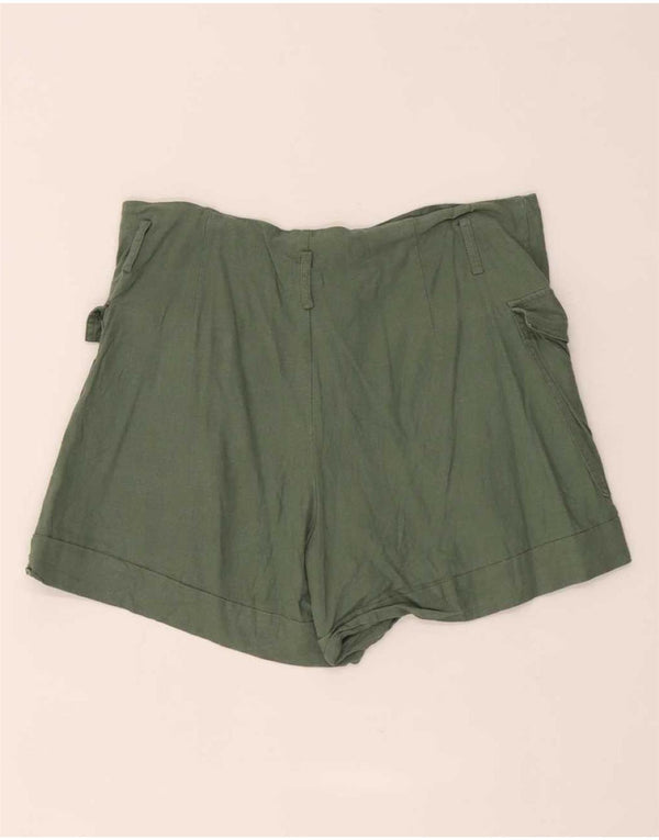 Zara Mujer Shorts Cargo De Cintura Alta XL W32 Lino Verde