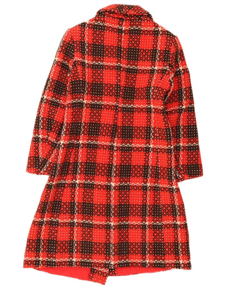 Vintage mujer doble pecho abrigo Reino Unido 8 pequeño cheque rojo