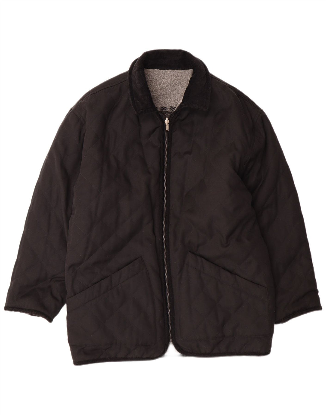 VINTAGE Chaqueta polar reversible gráfica para hombre Reino Unido 38 Gris medio Fair Isle