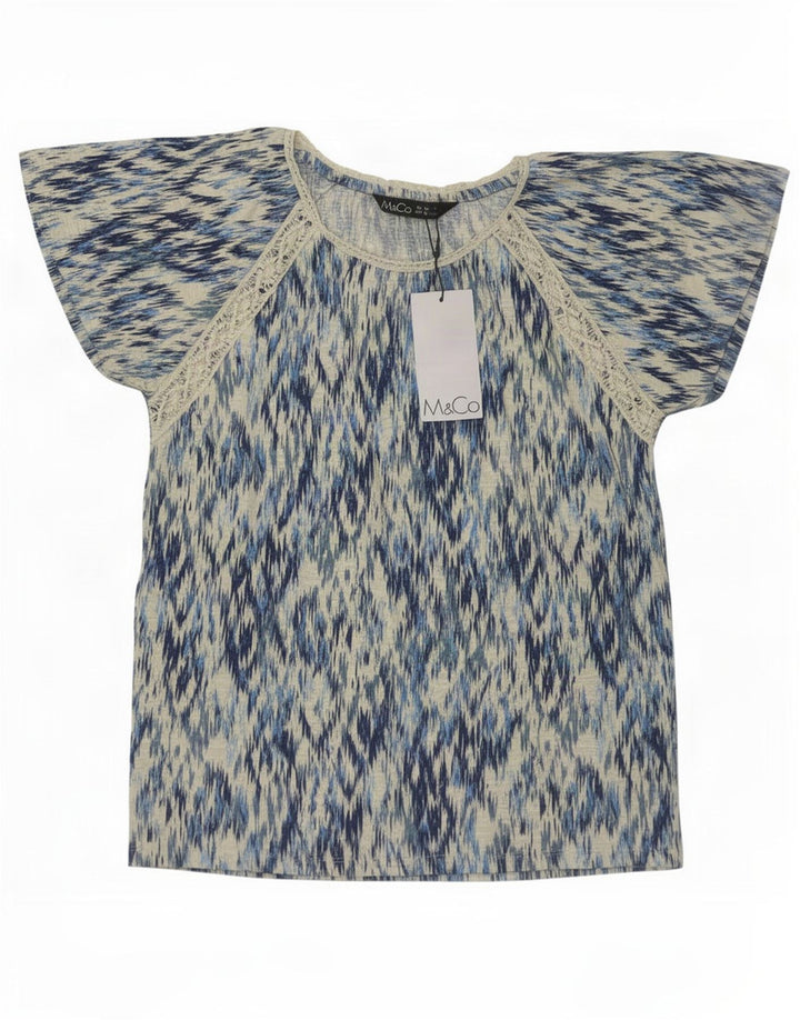 M&Co Blusa para Mujer Top UK 10 Small Azul Ikat Algodón