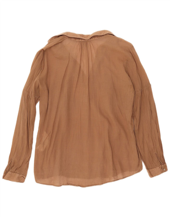 Zara Blusa Transparente De Manga Larga para Mujer UK 44 Medium Brown Ramie