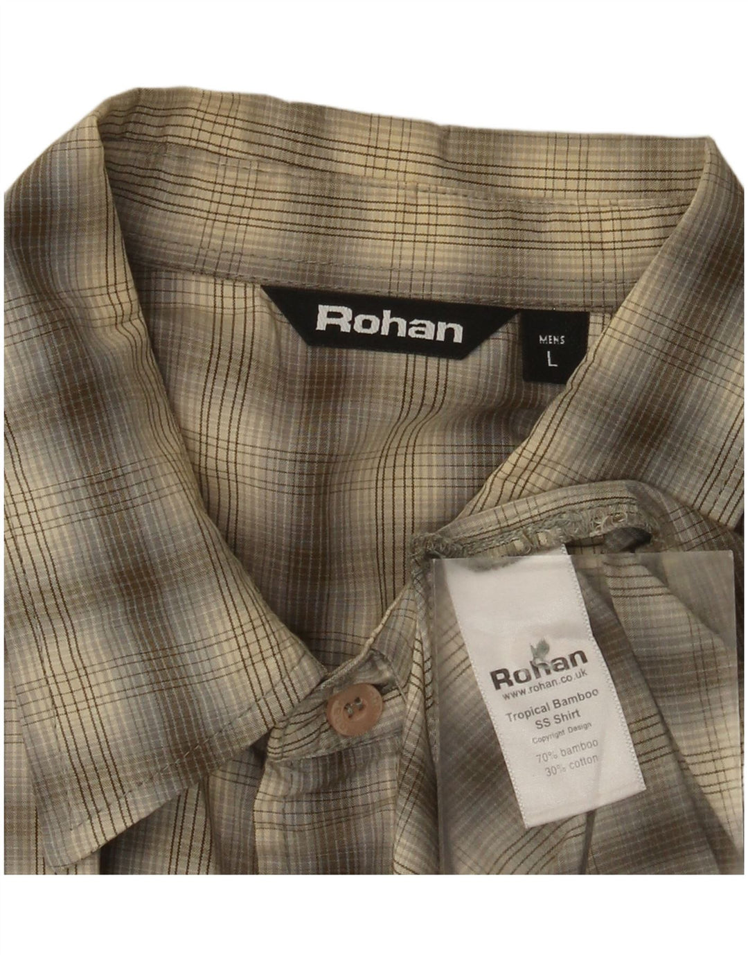 Rohan Hombre Camisa De Manga Corta De Algodón A Cuadros Caqui Grande