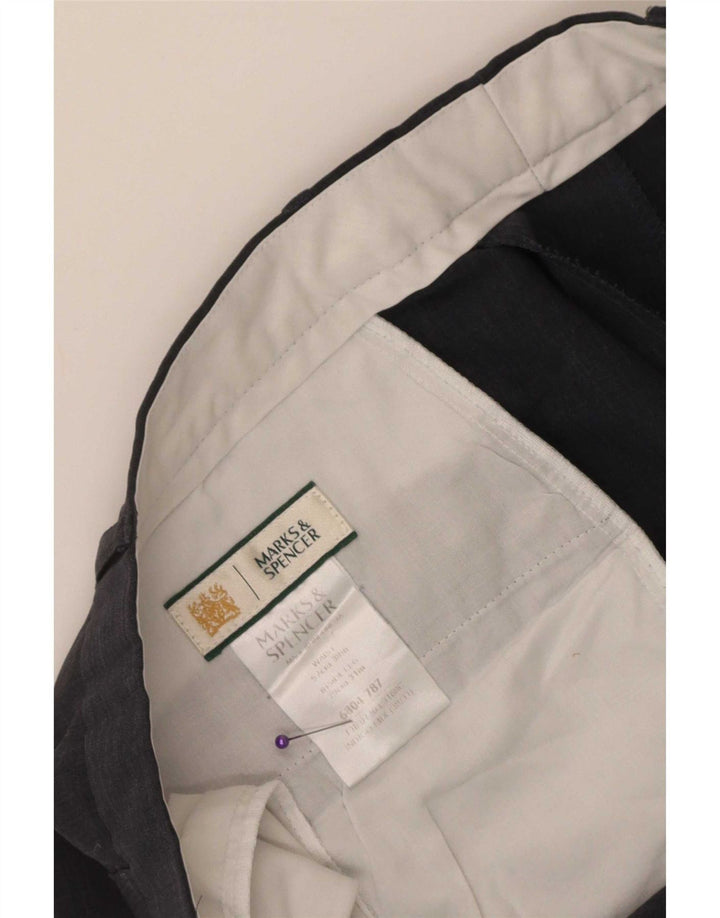 Marks & Spencer Pantalón de traje recto para hombre W38 L31 Poliéster azul marino