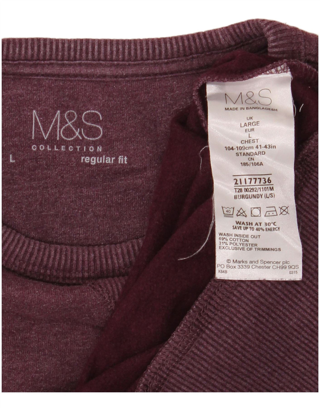 Marks & Spencer Hombre Regular Fit Sudadera Jersey Grande Algodón Borgoña
