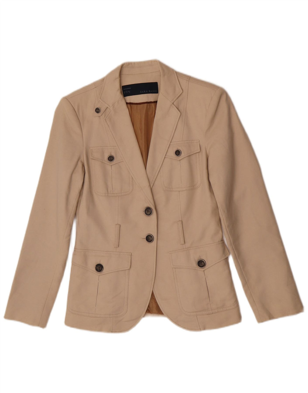 Zara Chaqueta Blazer De 2 Botones para Mujer Reino Unido 44 Algodón Beige Medio