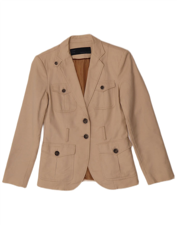 Zara Chaqueta Blazer De 2 Botones para Mujer Reino Unido 44 Algodón Beige Medio