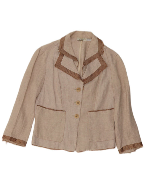 Pinko Chaqueta tipo blazer de 3 botones para mujer UK 8 Small Beige Cotton