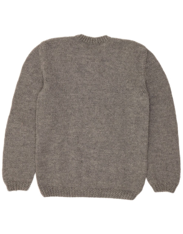 Vintage hombres cuello redondo jersey suéter gris medio