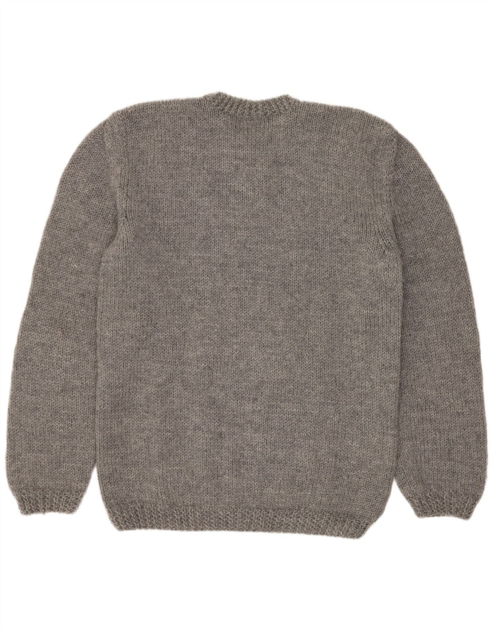 Vintage hombres cuello redondo jersey suéter gris medio