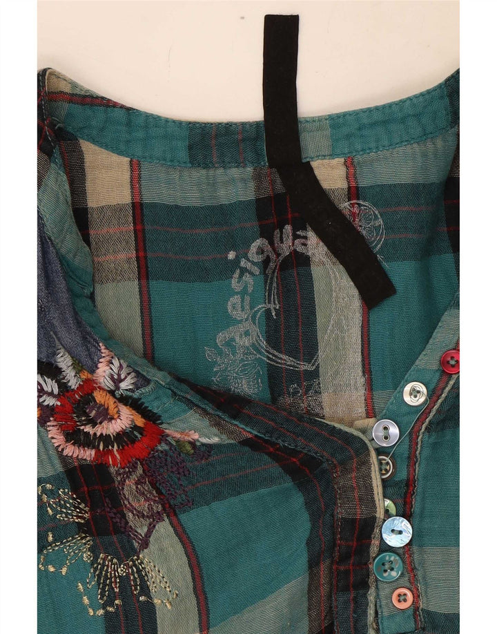Desigual Blusa de manga larga para mujer UK 46 Large Turquoise Check