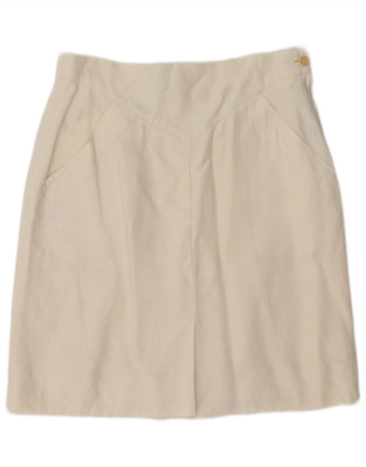 MARELLA Falda acampanada para mujer UK 12 Medium W30 Lino blanco roto