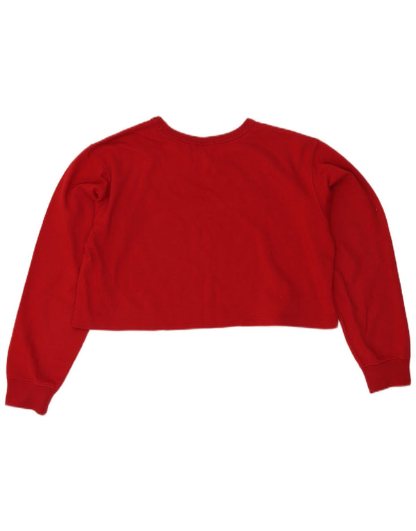Champion Mujer Crop Graphic Top Manga Larga UK 46 Grande Algodón Rojo