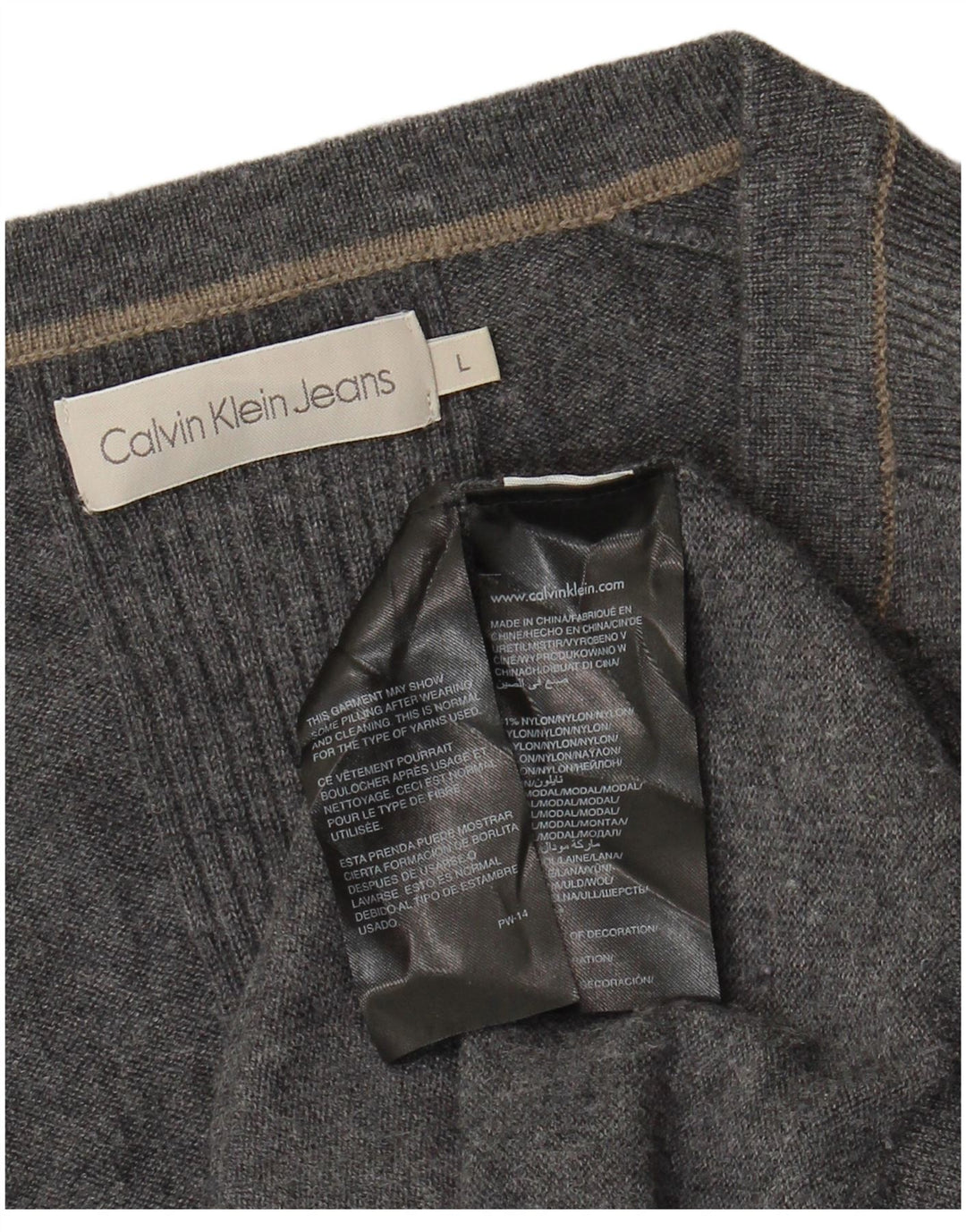 Calvin Klein Jeans Jersey con cuello en V para hombre, talla grande, nailon gris