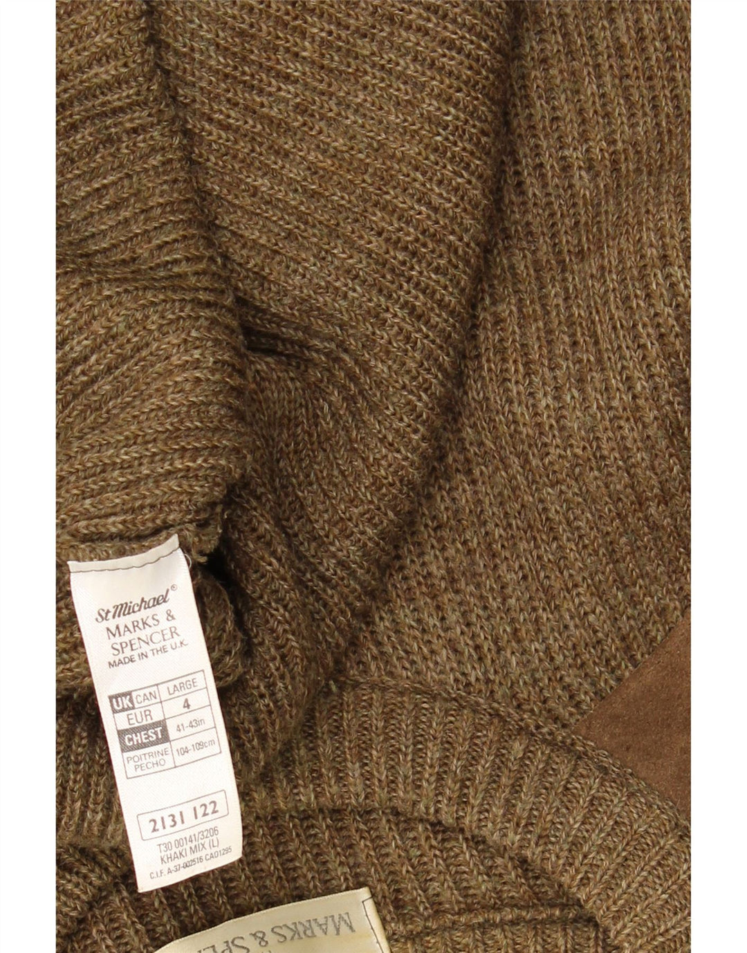 Marks & Spencer Jersey De Cuello Redondo Para Hombre De Lana Color Block Caqui Grande