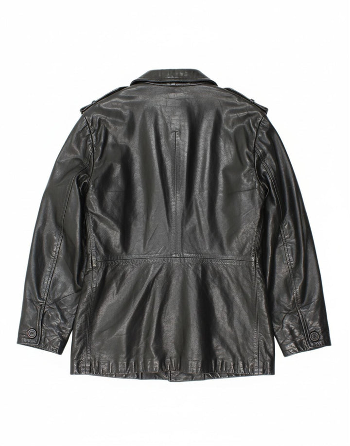 VINTAGE Womens Military Leather Jacket IT 44 Medium Black Leather