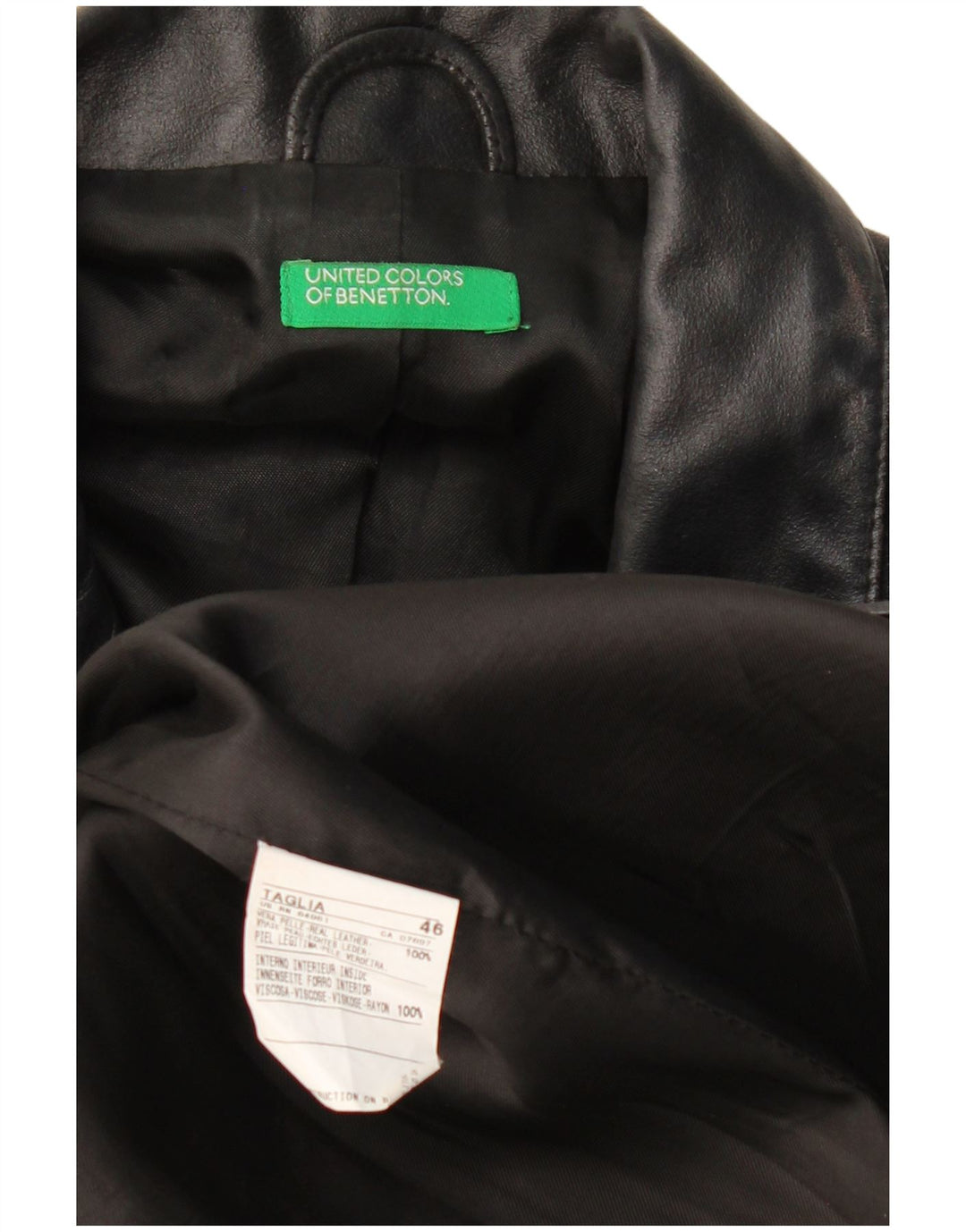 BENETTON Abrigo de cuero para mujer IT 46 Cuero negro grande
