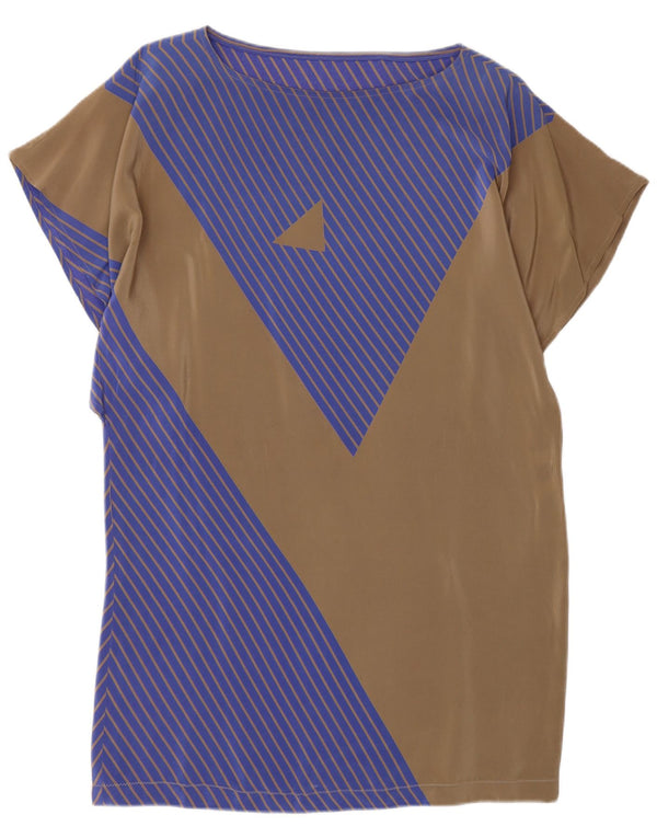 Vestido camisero vintage para mujer IT 42 Seda color block marrón medio