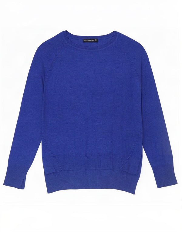 Zara - Jersey con cuello barco para mujer, talla 40, viscosa azul medio