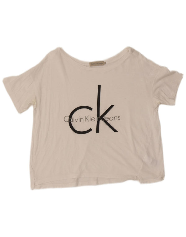 Calvin Klein Jeans Camiseta corta con gráfico para mujer Top UK 10 Small White