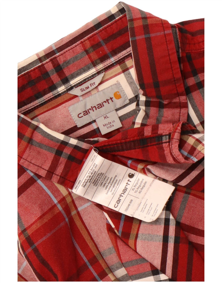 Carhartt Hombre Camisa Slim Fit De Manga Corta XL De Algodón A Cuadros Rojos