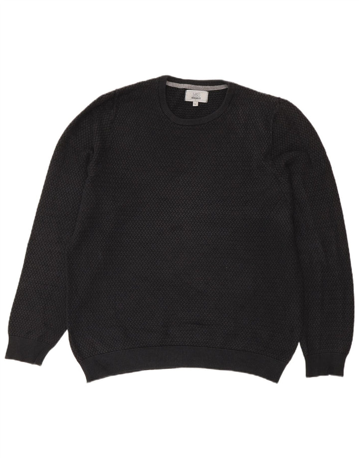 Marks & Spencer Suéter tipo jersey con cuello redondo y corte regular para hombre, talla grande, negro