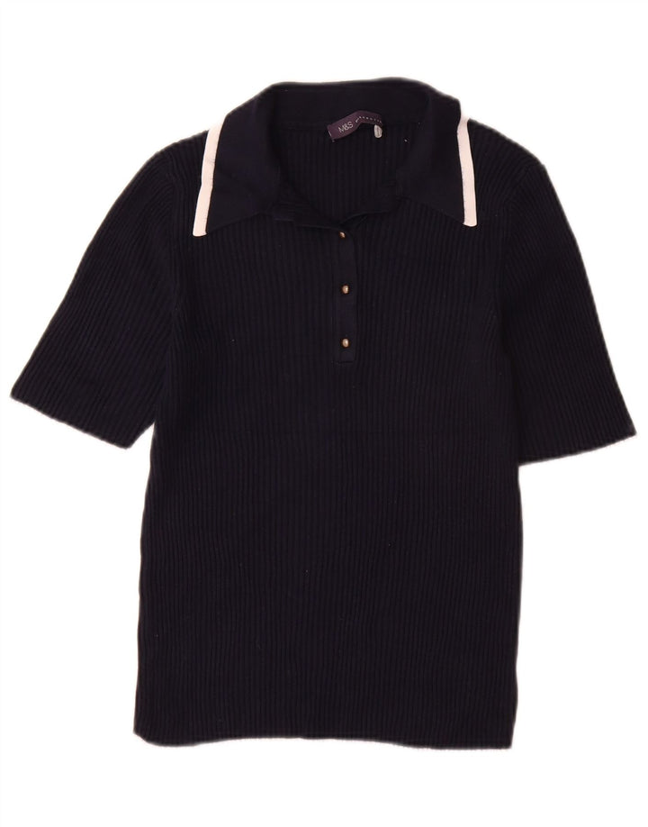Marks & Spencer Suéter tipo jersey con cuello tipo polo para mujer UK 44 Azul marino mediano