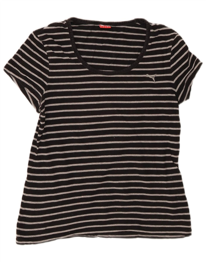 PUMA Womens T-Shirt Top UK 12 Medium Black Striped