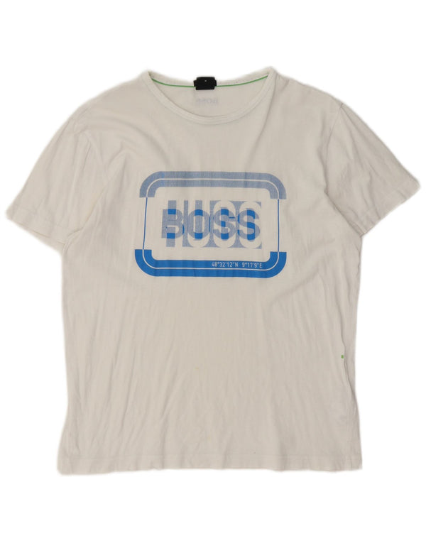 Hugo Boss Hombre Camiseta Estampada De Ajuste Regular Top Algodón Blanco Mediano